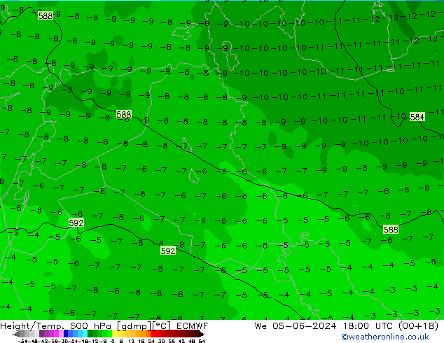 Z500/Yağmur (+YB)/Z850 ECMWF Çar 05.06.2024 18 UTC