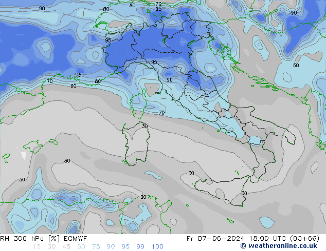 RH 300 hPa ECMWF Fr 07.06.2024 18 UTC