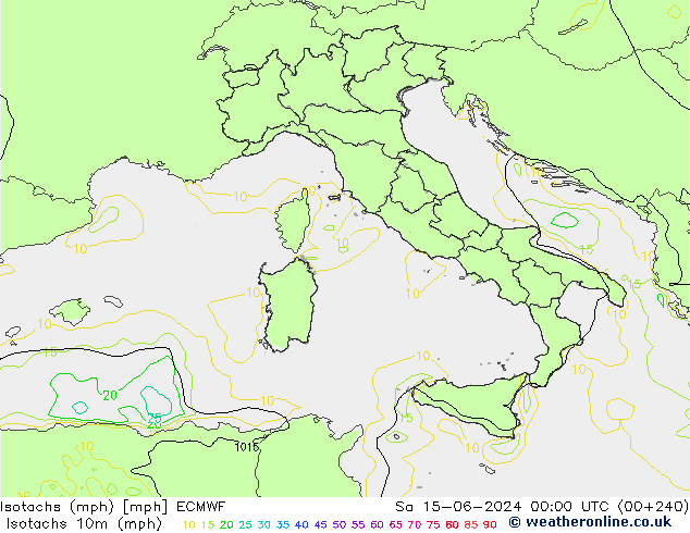 Izotacha (mph) ECMWF so. 15.06.2024 00 UTC
