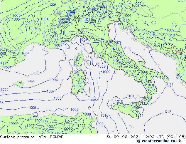 pressão do solo ECMWF Dom 09.06.2024 12 UTC