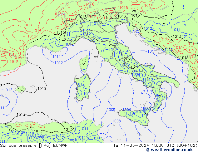 Yer basıncı ECMWF Sa 11.06.2024 18 UTC