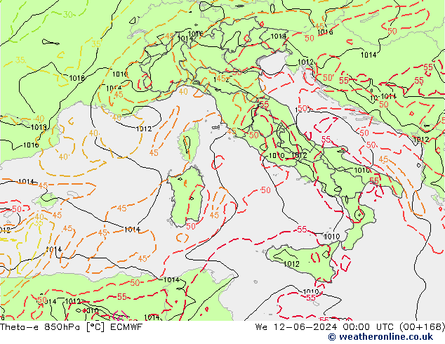 Theta-e 850hPa ECMWF mer 12.06.2024 00 UTC