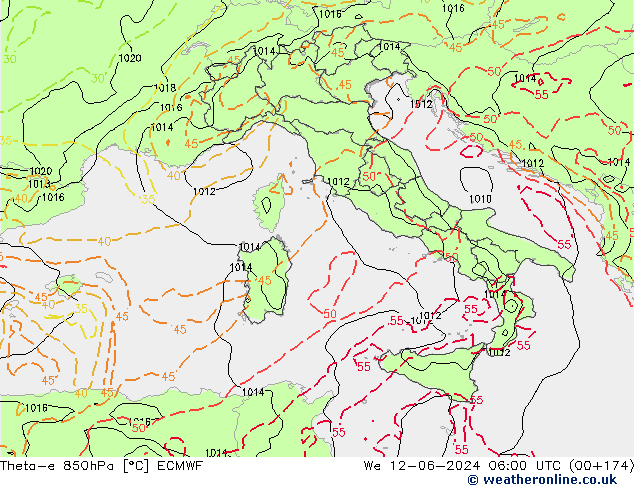 Theta-e 850hPa ECMWF We 12.06.2024 06 UTC