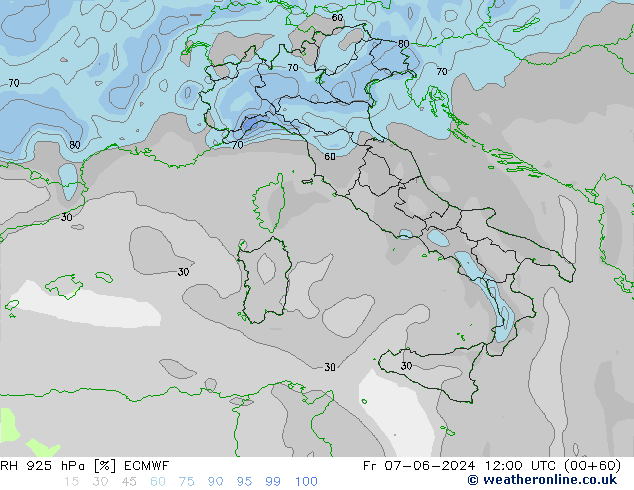 RH 925 hPa ECMWF Fr 07.06.2024 12 UTC