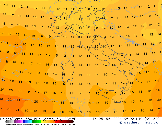 Height/Temp. 850 hPa ECMWF czw. 06.06.2024 06 UTC