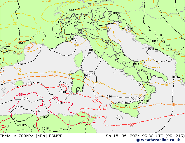 Theta-e 700hPa ECMWF Sa 15.06.2024 00 UTC
