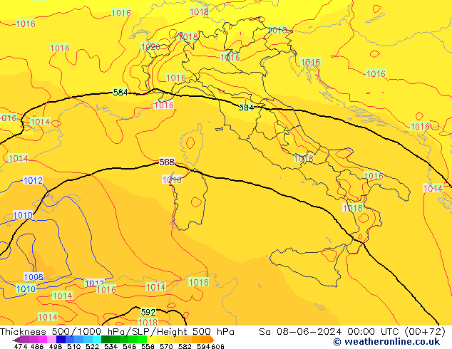 Dikte 500-1000hPa ECMWF za 08.06.2024 00 UTC