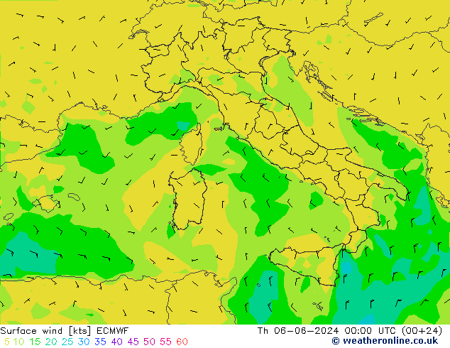 Vento 10 m ECMWF Qui 06.06.2024 00 UTC