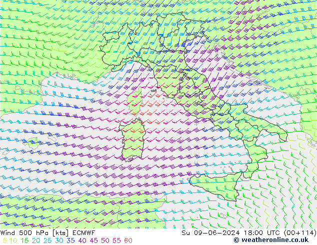 Wind 500 hPa ECMWF So 09.06.2024 18 UTC