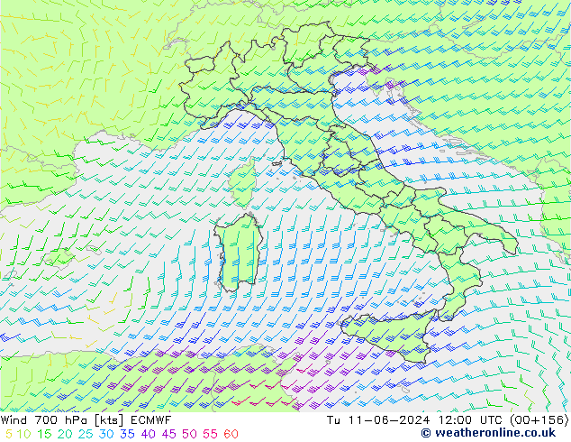 Viento 700 hPa ECMWF mar 11.06.2024 12 UTC