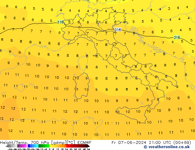 Height/Temp. 700 hPa ECMWF pt. 07.06.2024 21 UTC