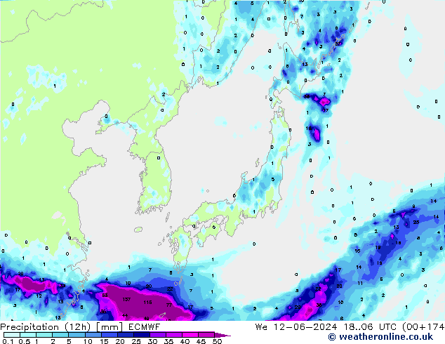 Precipitazione (12h) ECMWF mer 12.06.2024 06 UTC