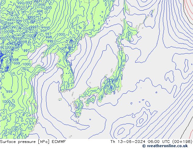 Surface pressure ECMWF Th 13.06.2024 06 UTC