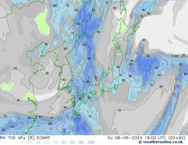 RV 700 hPa ECMWF za 08.06.2024 18 UTC