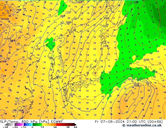 850 hPa Yer Bas./Sıc ECMWF Cu 07.06.2024 21 UTC