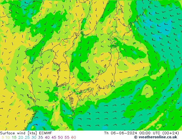 Wind 10 m ECMWF do 06.06.2024 00 UTC