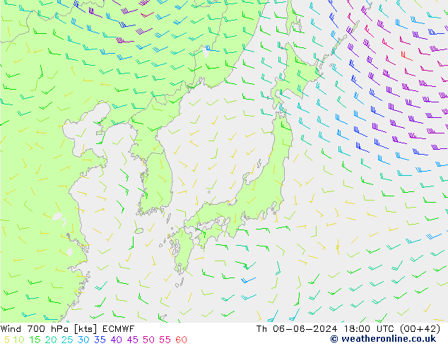 Wind 700 hPa ECMWF Do 06.06.2024 18 UTC