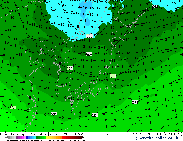 Height/Temp. 500 hPa ECMWF Tu 11.06.2024 06 UTC