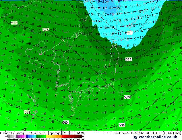 Z500/Rain (+SLP)/Z850 ECMWF Th 13.06.2024 06 UTC