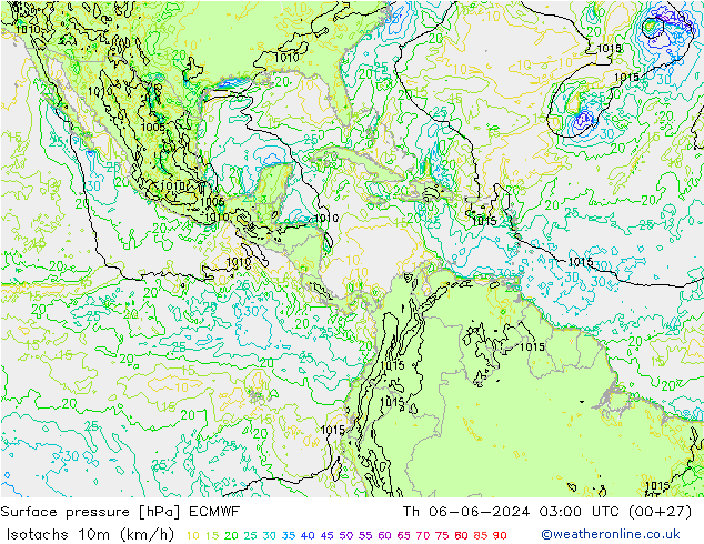 Isotachs (kph) ECMWF Th 06.06.2024 03 UTC