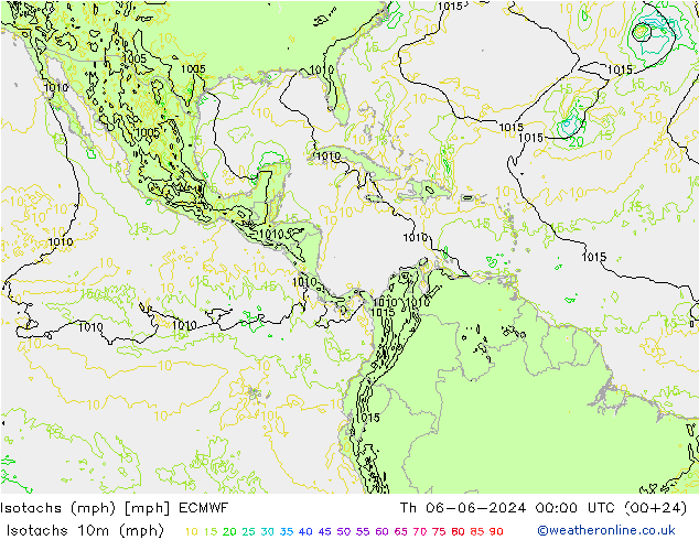 Isotachen (mph) ECMWF do 06.06.2024 00 UTC