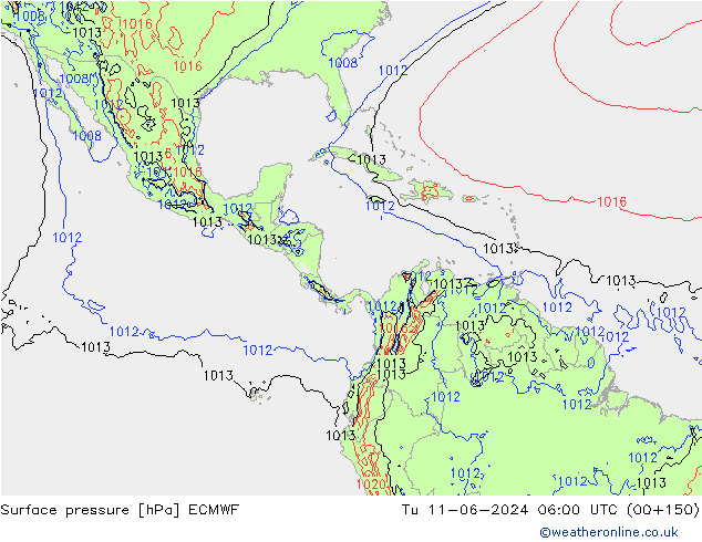 Surface pressure ECMWF Tu 11.06.2024 06 UTC