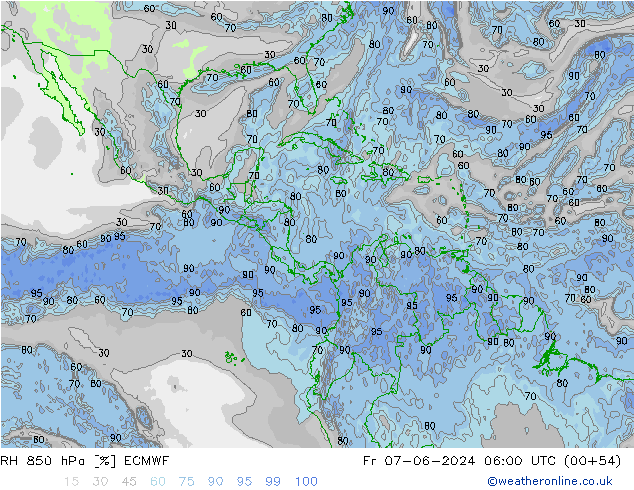 RH 850 hPa ECMWF ven 07.06.2024 06 UTC