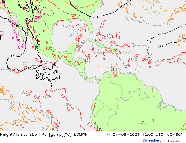 Height/Temp. 850 hPa ECMWF Fr 07.06.2024 12 UTC