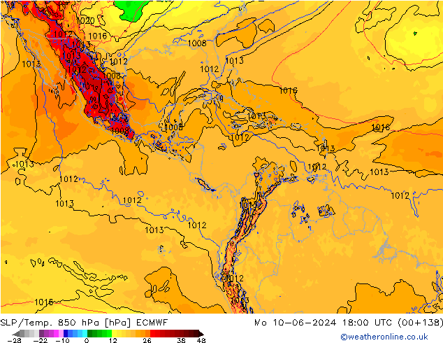 SLP/Temp. 850 hPa ECMWF Po 10.06.2024 18 UTC