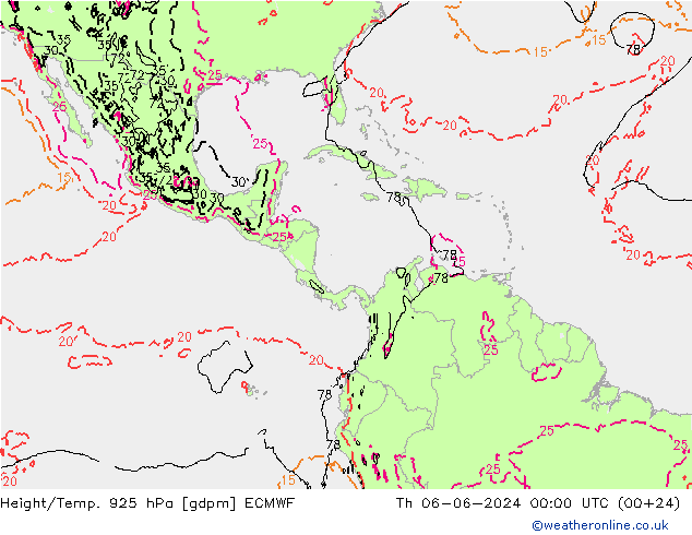 Hoogte/Temp. 925 hPa ECMWF do 06.06.2024 00 UTC