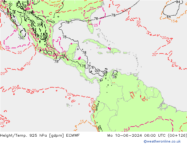 Height/Temp. 925 hPa ECMWF Mo 10.06.2024 06 UTC