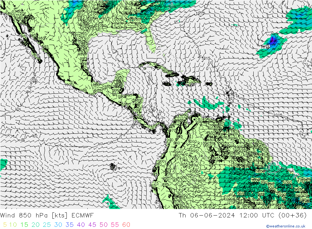 Vento 850 hPa ECMWF Qui 06.06.2024 12 UTC