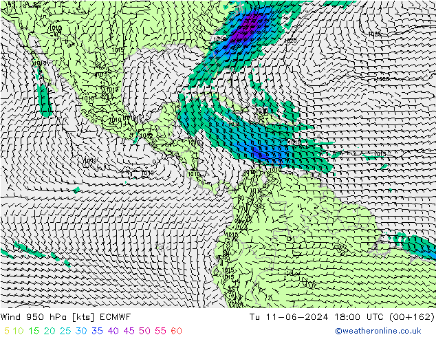 Vent 950 hPa ECMWF mar 11.06.2024 18 UTC