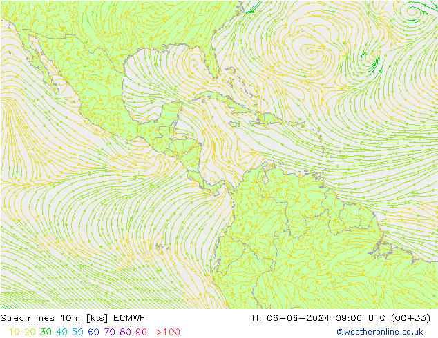 Stroomlijn 10m ECMWF do 06.06.2024 09 UTC