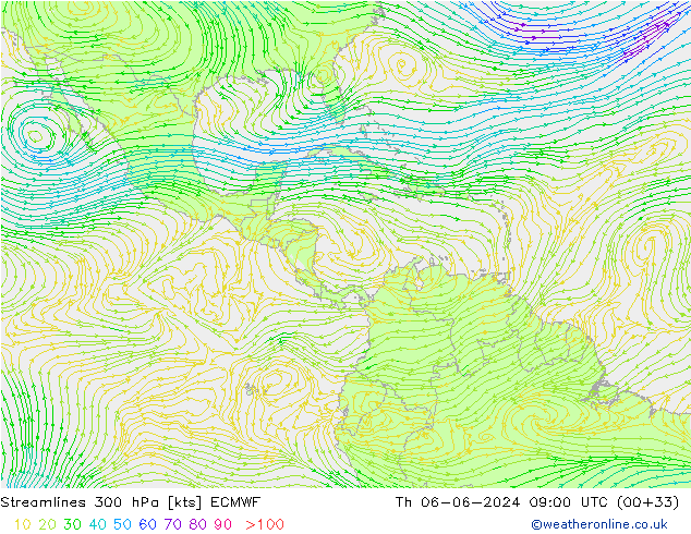 ветер 300 гПа ECMWF чт 06.06.2024 09 UTC