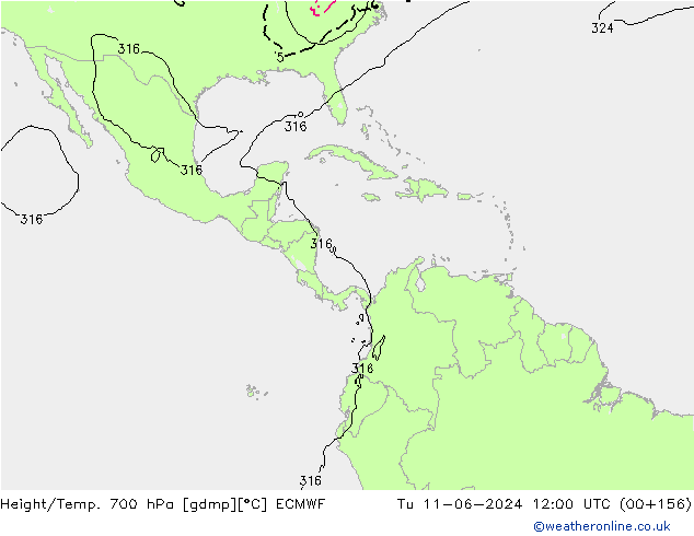 Géop./Temp. 700 hPa ECMWF mar 11.06.2024 12 UTC