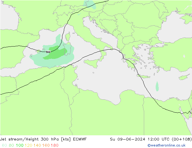 Jet stream/Height 300 hPa ECMWF Su 09.06.2024 12 UTC