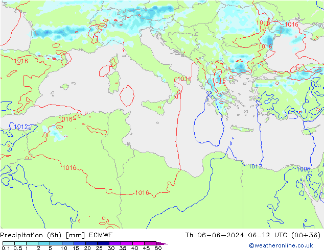 Precipitation (6h) ECMWF Th 06.06.2024 12 UTC