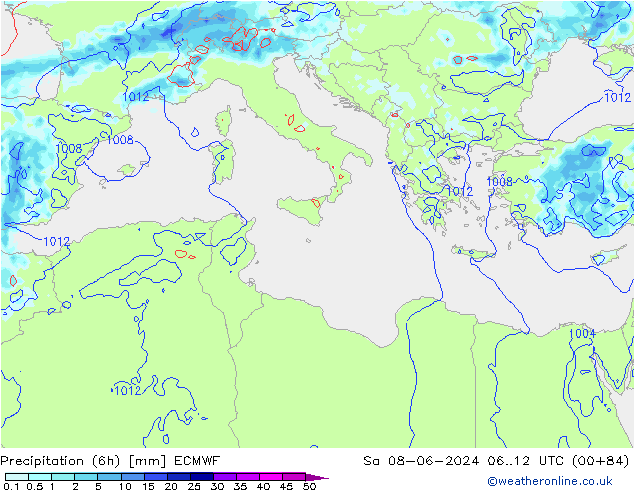 Z500/Rain (+SLP)/Z850 ECMWF sam 08.06.2024 12 UTC