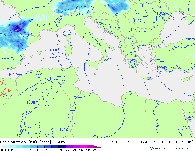 Z500/Yağmur (+YB)/Z850 ECMWF Paz 09.06.2024 00 UTC