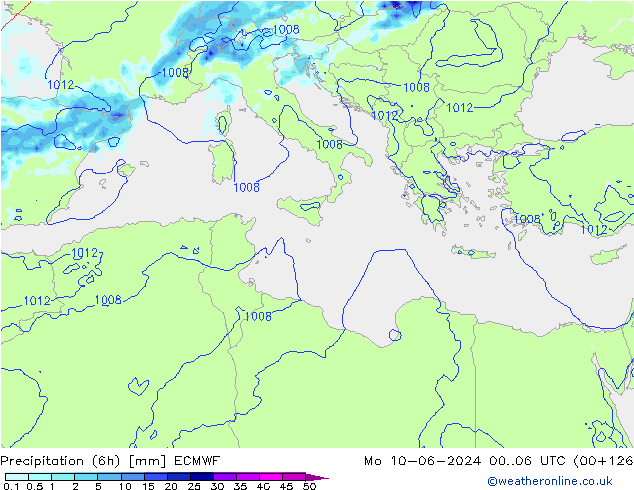 Yağış (6h) ECMWF Pzt 10.06.2024 06 UTC