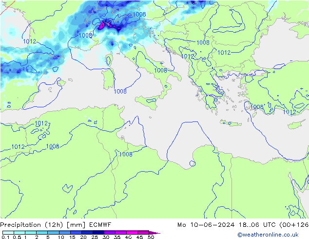 Precipitação (12h) ECMWF Seg 10.06.2024 06 UTC