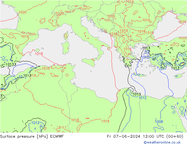 Atmosférický tlak ECMWF Pá 07.06.2024 12 UTC