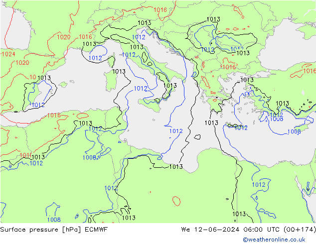 Surface pressure ECMWF We 12.06.2024 06 UTC