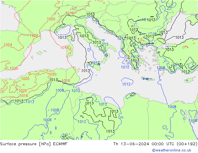 Yer basıncı ECMWF Per 13.06.2024 00 UTC