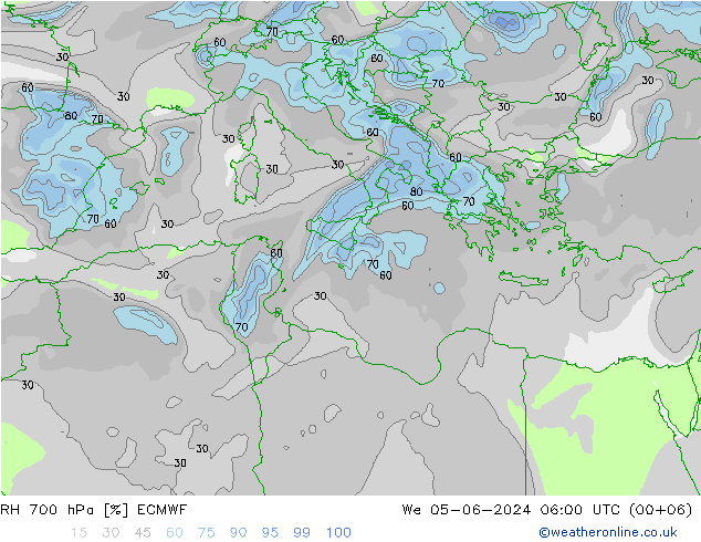 RH 700 hPa ECMWF We 05.06.2024 06 UTC