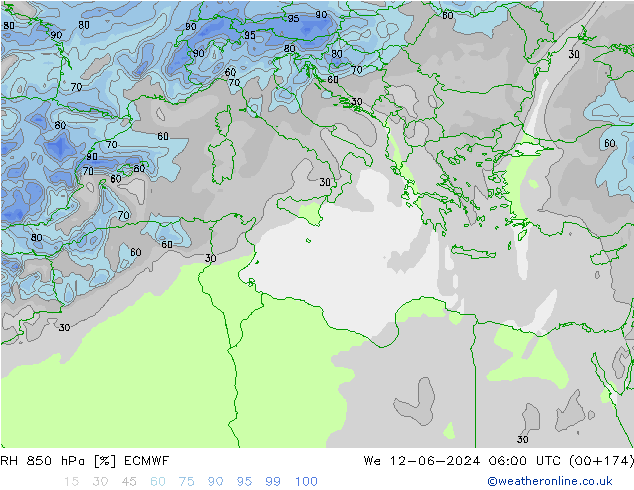 RH 850 hPa ECMWF We 12.06.2024 06 UTC