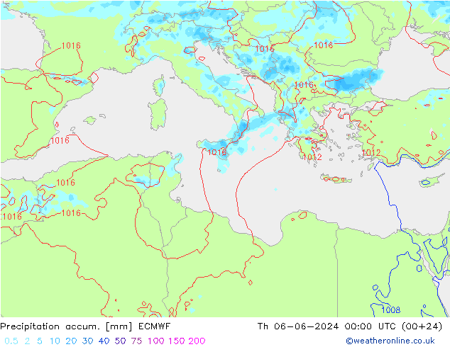 Precipitation accum. ECMWF Th 06.06.2024 00 UTC