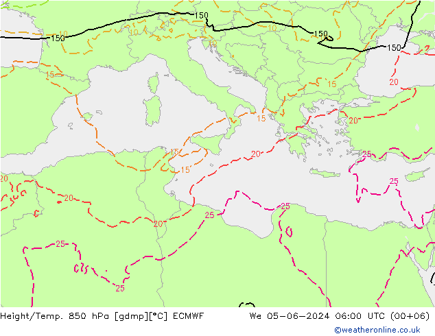 Z500/Rain (+SLP)/Z850 ECMWF We 05.06.2024 06 UTC