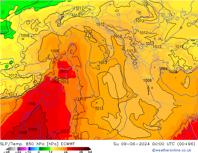 SLP/Temp. 850 hPa ECMWF Su 09.06.2024 00 UTC